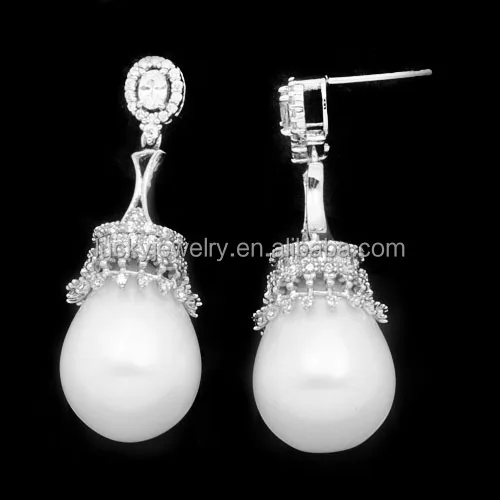  Fashion jewelry from china white gold plated AAA zircon pave brass pearl pendant necklace with earring set design for