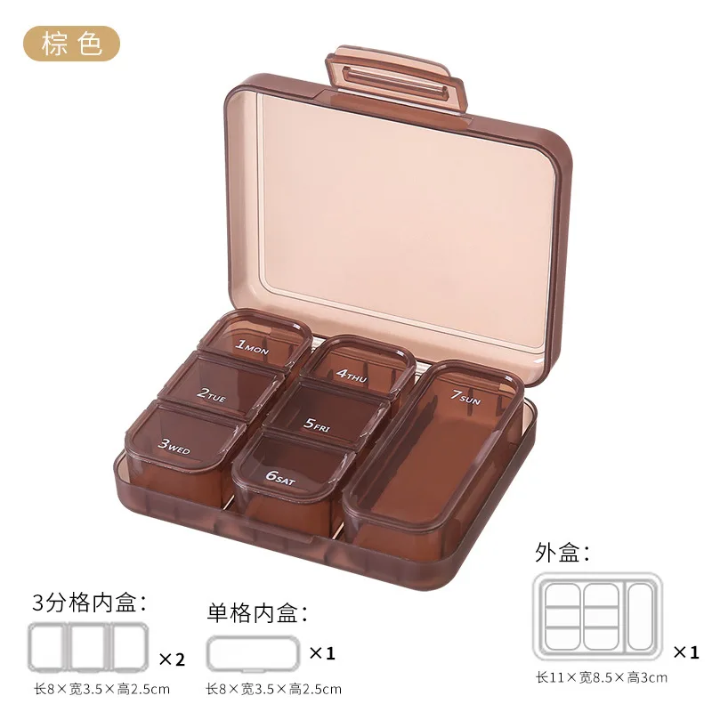 Eco-friendly Weekly  pill Organizer Container multiple 7 compartments Small Mini Portable Medicine Case Travel Pill Box