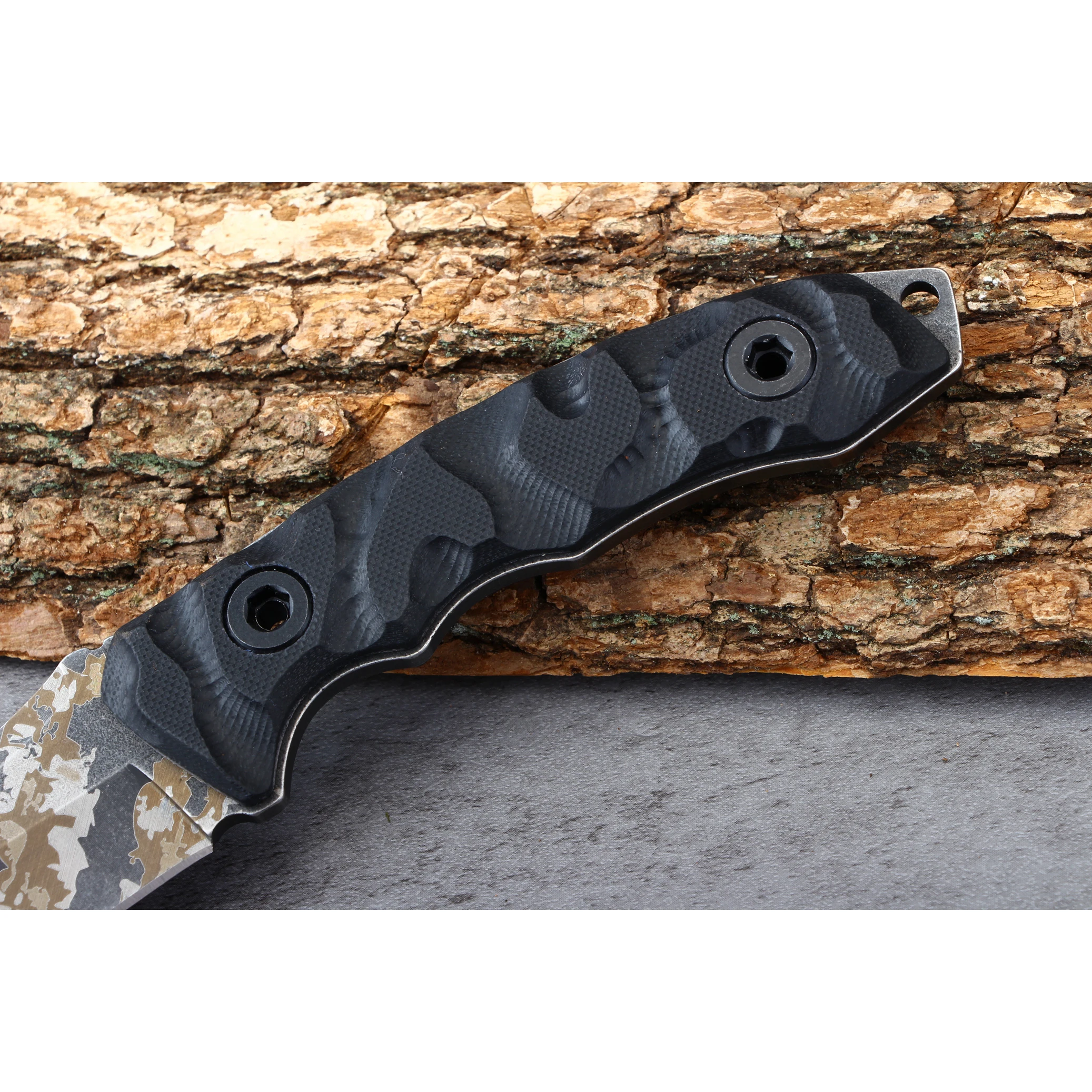 Military Camo Laser Etched Hunting Camping Survival Knife