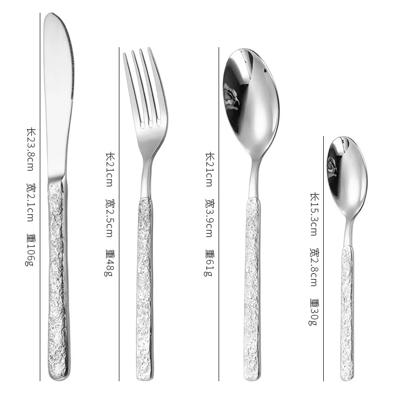 New Reusable Stone Pattern Handle Stainless Steel Flatware Knife Fork Spoon Gold Silverware Restaurant Cutlery Set