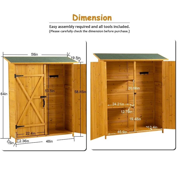 Garden Patio Furniture Waterproof Tool Shed Wooden Storage Cabinet