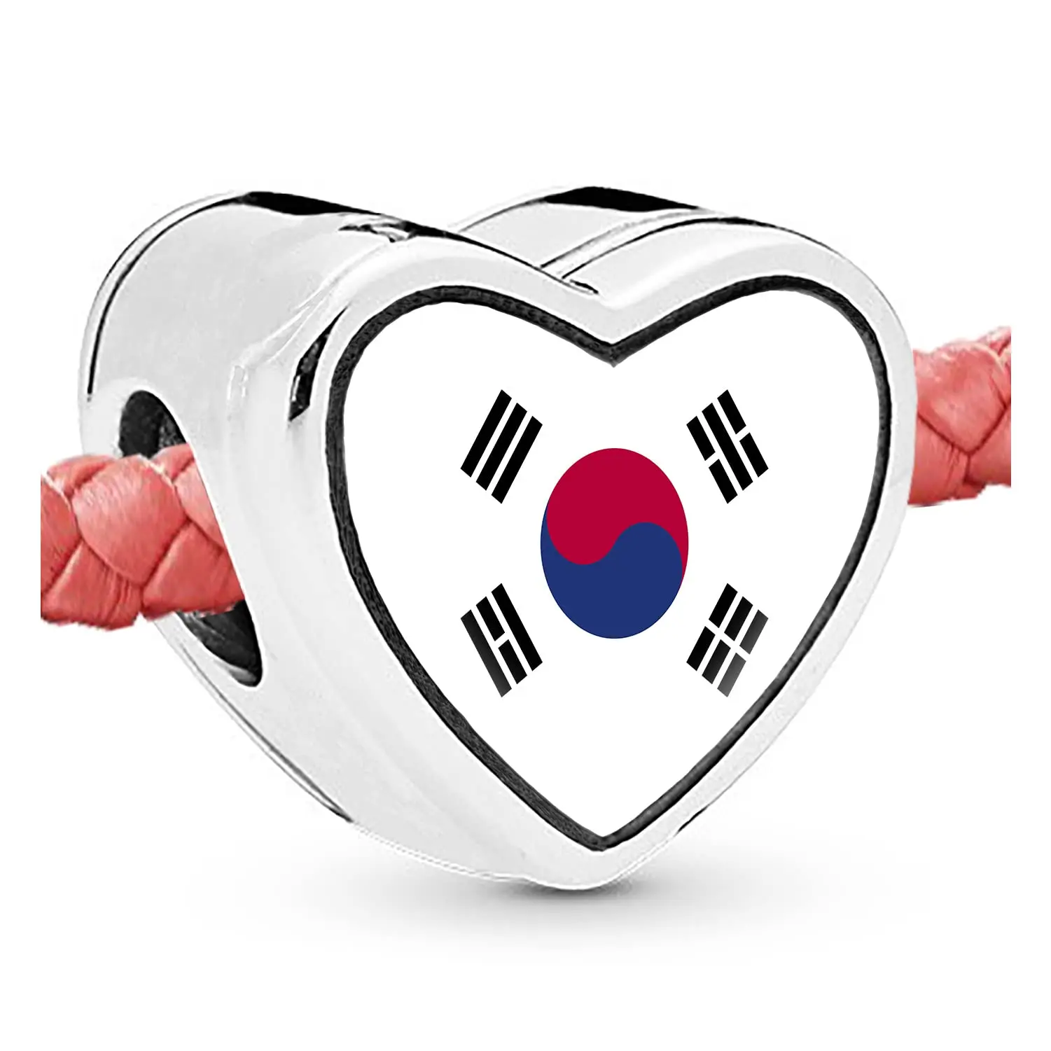 Dropshopping 2024 New 925 Silver Bead Heart Enamel South Korea Flag Charm For Bracelet Jewelry Making