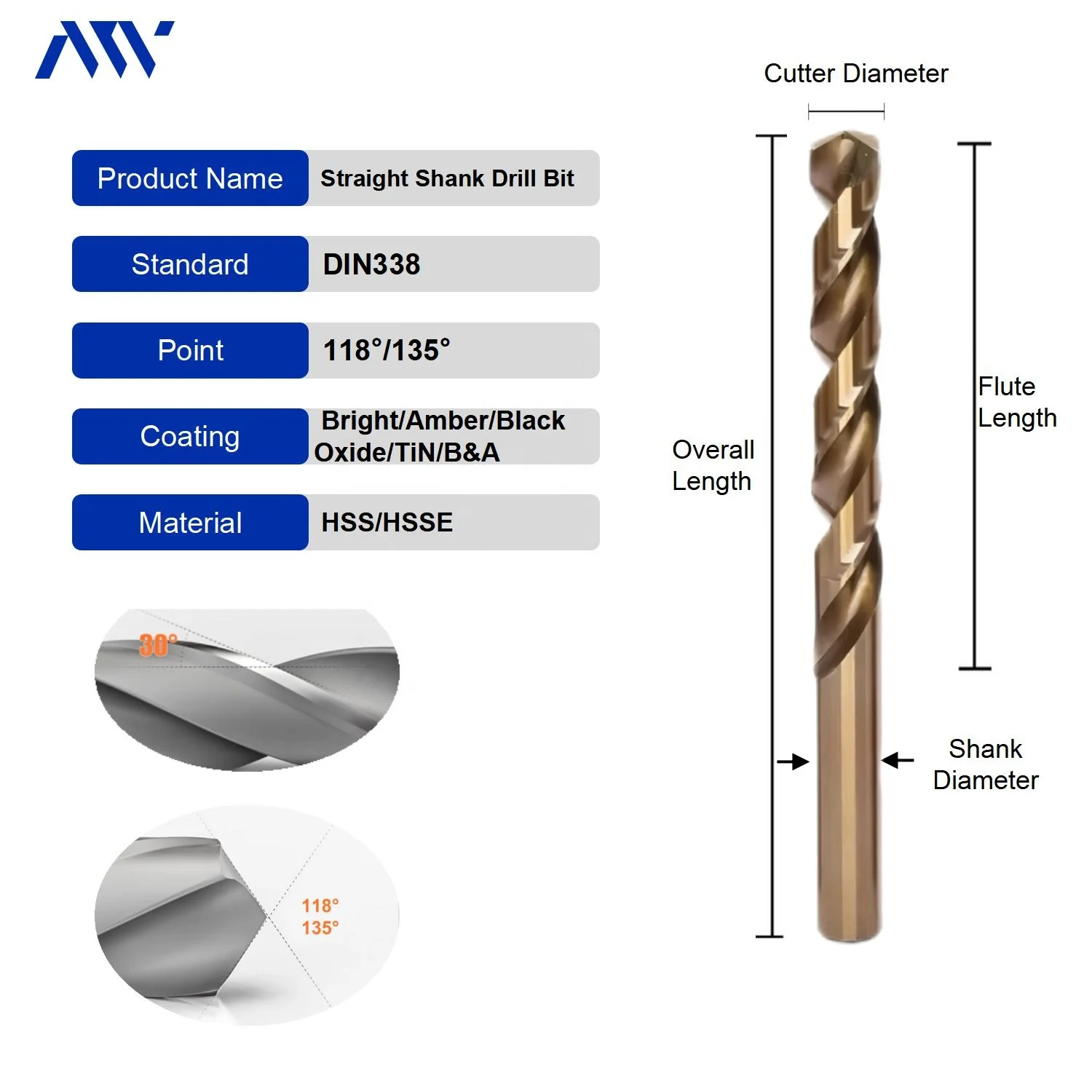 Lengthen Long Series Metric Sizes Stainless Steel Straight Shank M2 M35 M42 HSSE Twist Metal Drill Bits