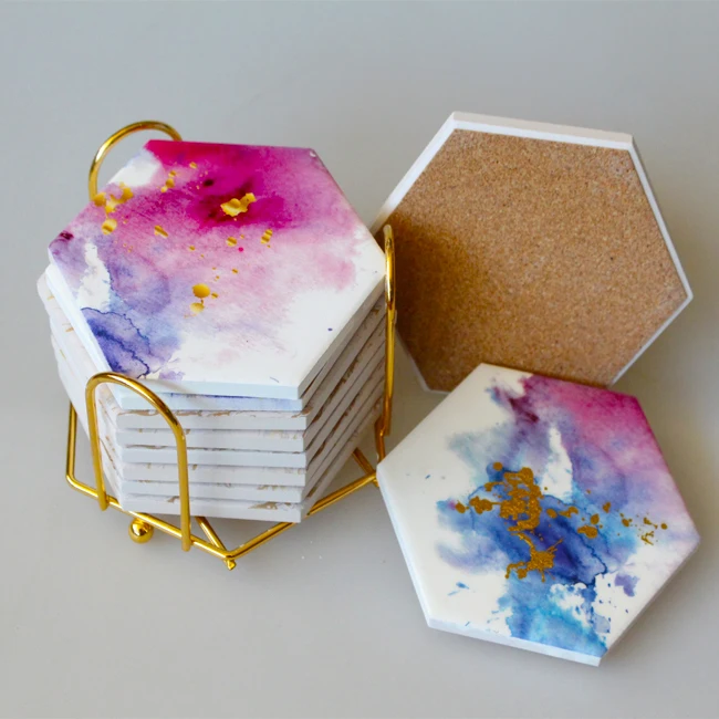 
Wholesale sublimation hexagon coaster absorbent blank ceramic car coaster for drink 