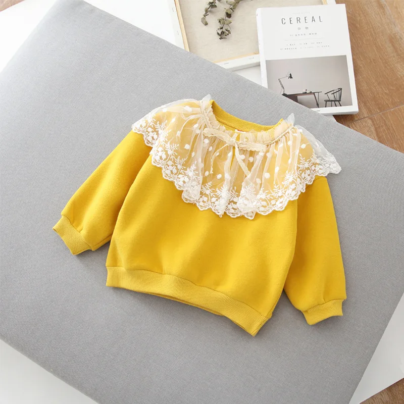 Hao Baby Winter New Girl Fall Korean Girls Velvet Sweater Lace Collar Coat Baby Girls Outfit