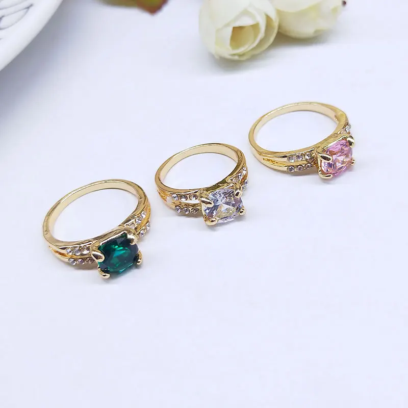 
2021 Wholesale Geometric Stone Mix Style Ring Natural Stone Random Ring Jewelry Color Zircon Crystal Diamond Ring 