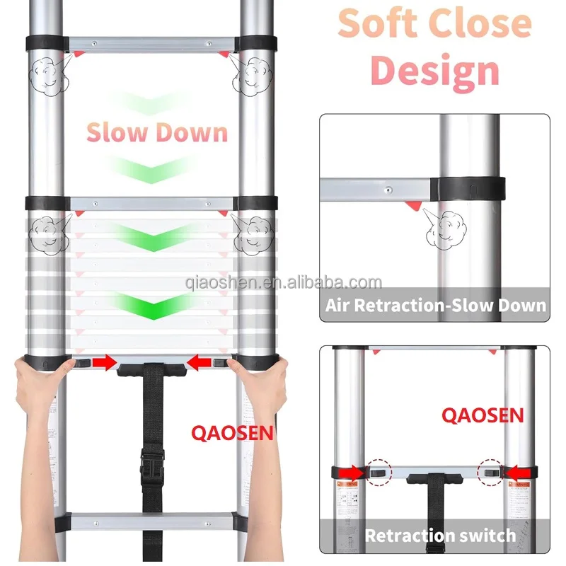 Yellow and Black Slow Closed Ladder Soft close design air retraction-slow down