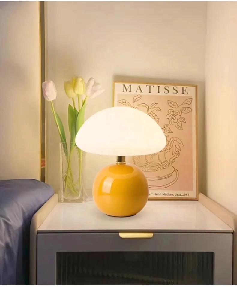 Kids Luxury Ceramic Mushroom Battery Led Night Light Rechargeable Table Lamps Cordless Desk Lights