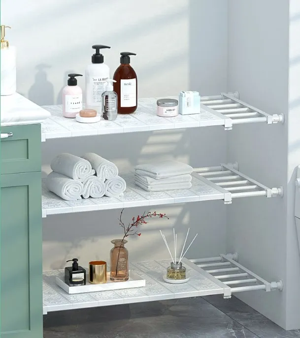 Wardrobe Layered Partition Cabinet Tube Dormitory Storage Telescopic Nail-Free Storage Kitchen Bathroom Rack