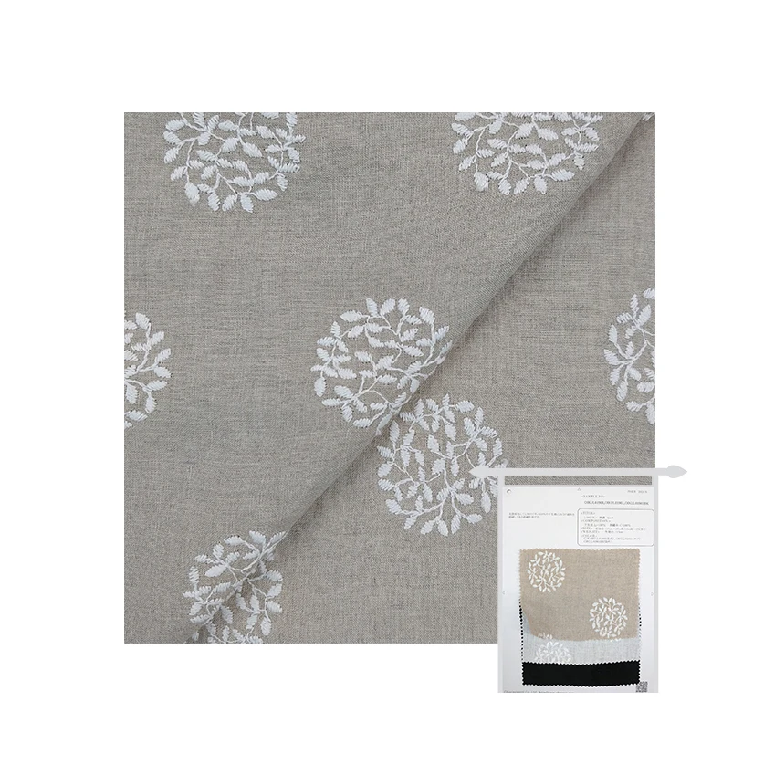 Summer soft lightweight embroidered colored flax linen fabric