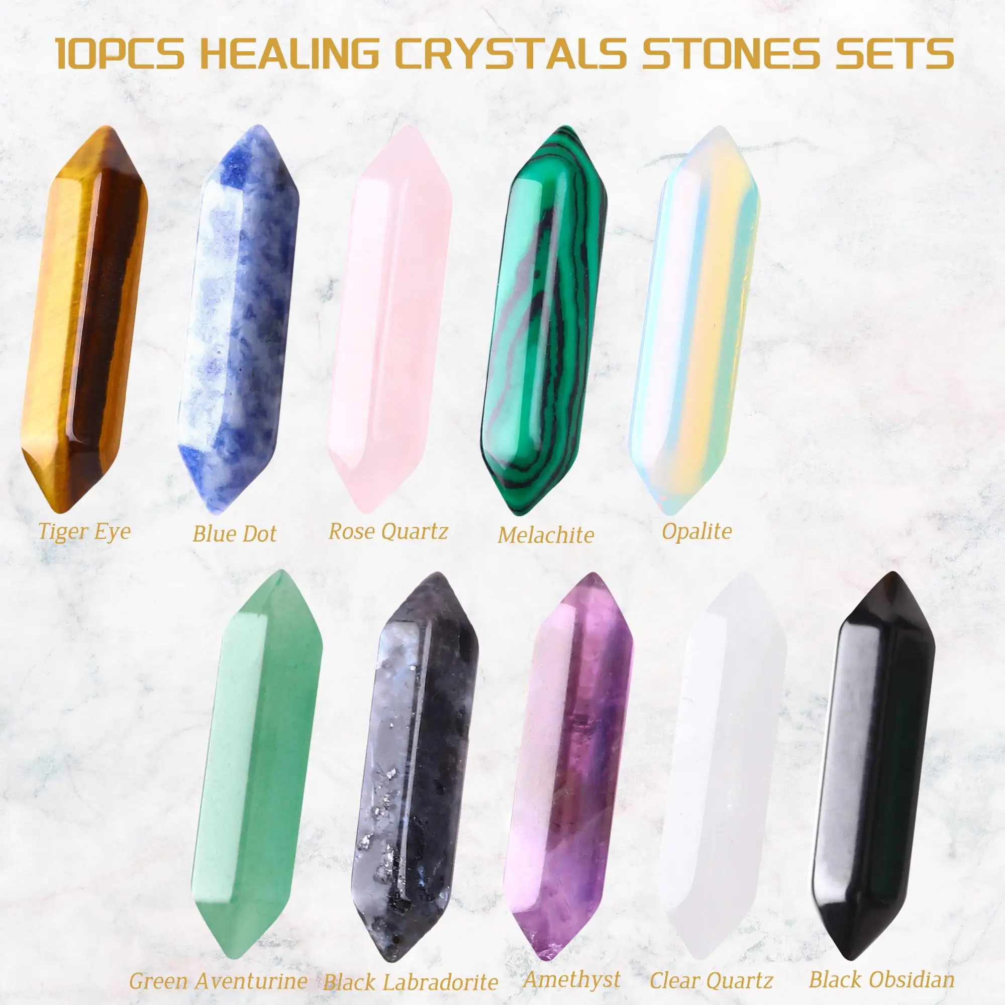 Top Natural Polished Hexagonal Pocket Gemstones Reiki Energy Balancing Chakra Meditation Stone Beads Healing Crystals Sets Gift