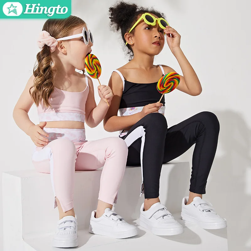 Hingto 2023  Girls active wear Kids yoga pants Top and leggings set Toddler sports leggings