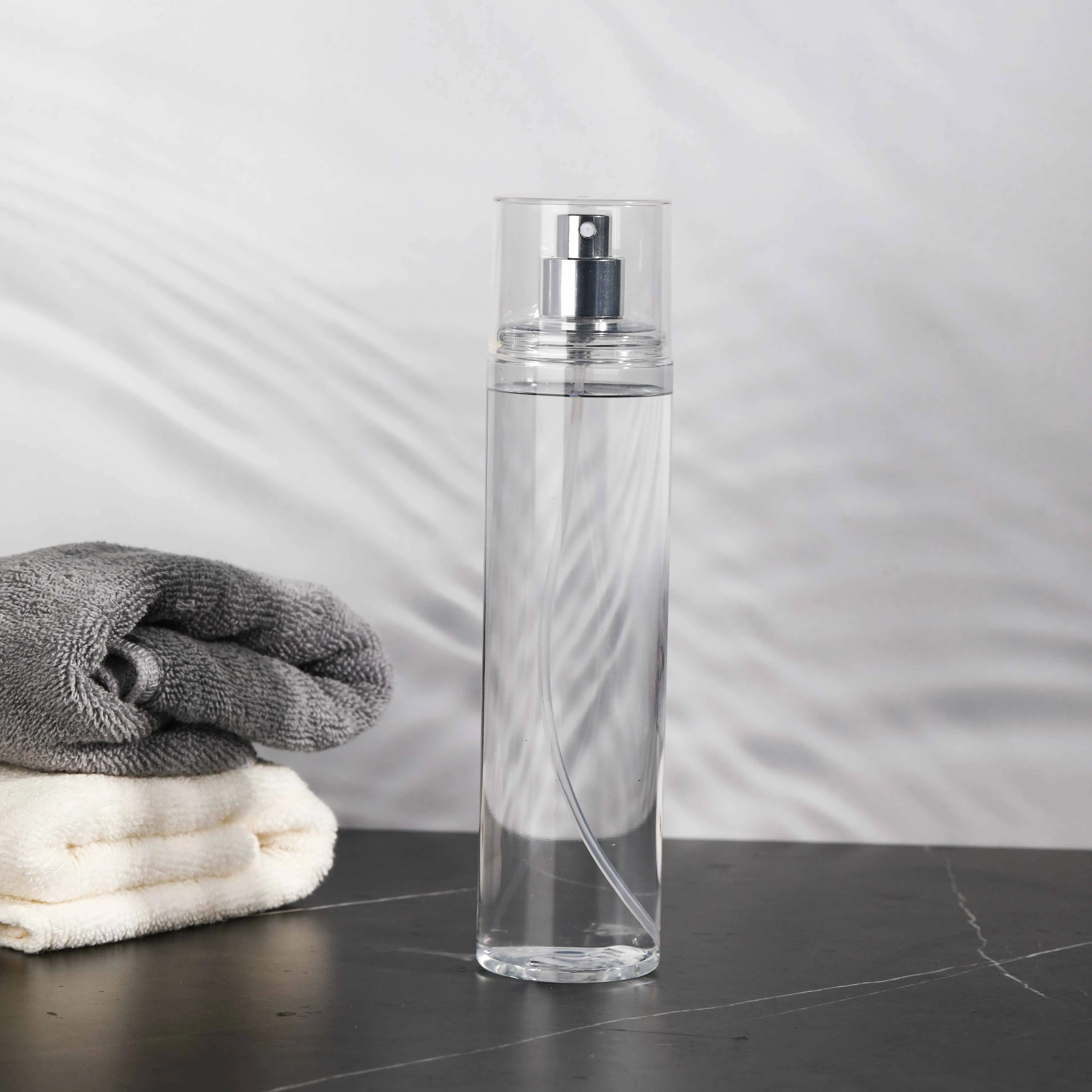 Hot Sale Luxury Cosmetic Packaging PET Plastic Bottle with Body Mist Spray Pump 100ml for Skin Care Available in 120ml 150ml