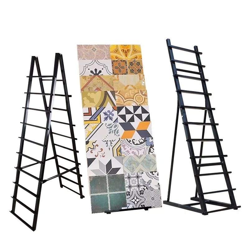 Metal Ceramic Tile Showroom marble Display Stand Modern Mosaic Tile Rack Floor Stone display racks