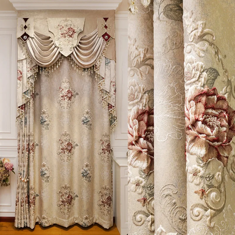 2022 high grade window popular jacquard embossed flower high embroidery fabric blackout luxury curtains for the living room