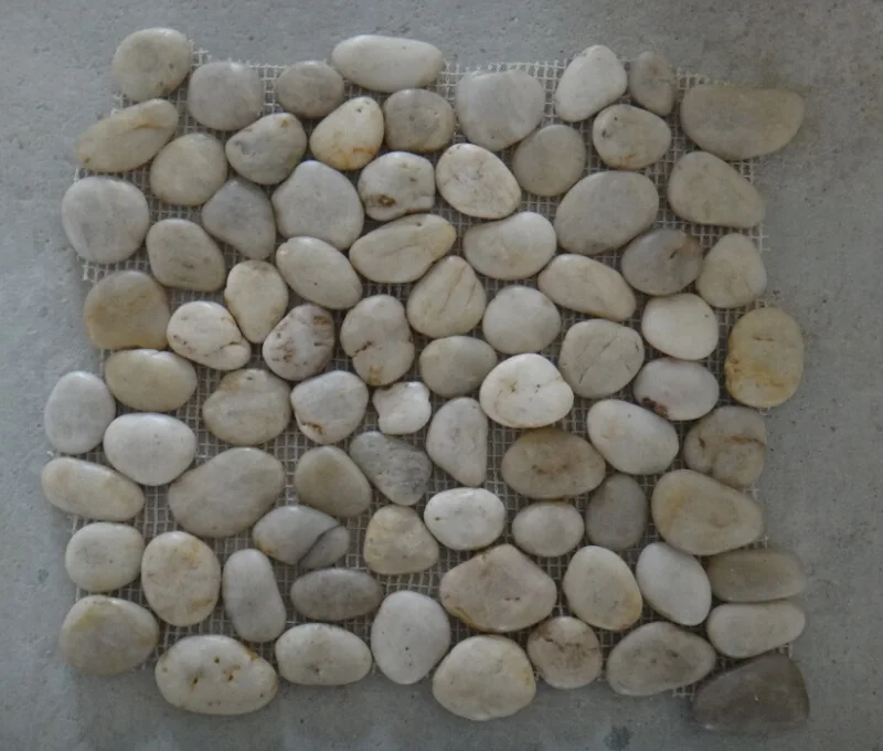 White pebble stone mosaic tiles for garden