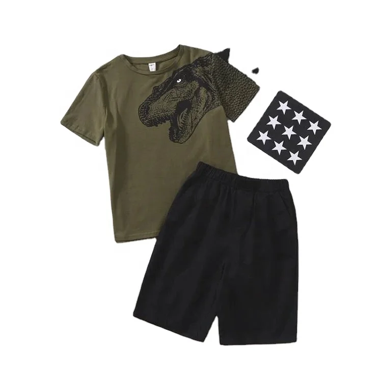 
Dinosaur Print Tee & Shorts Set Children Outfit Cotton Boys Suits Sets 