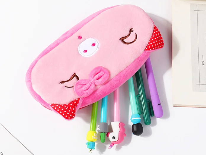 Newest wholesale plush animal custom pattern zipper pencil case for girls students