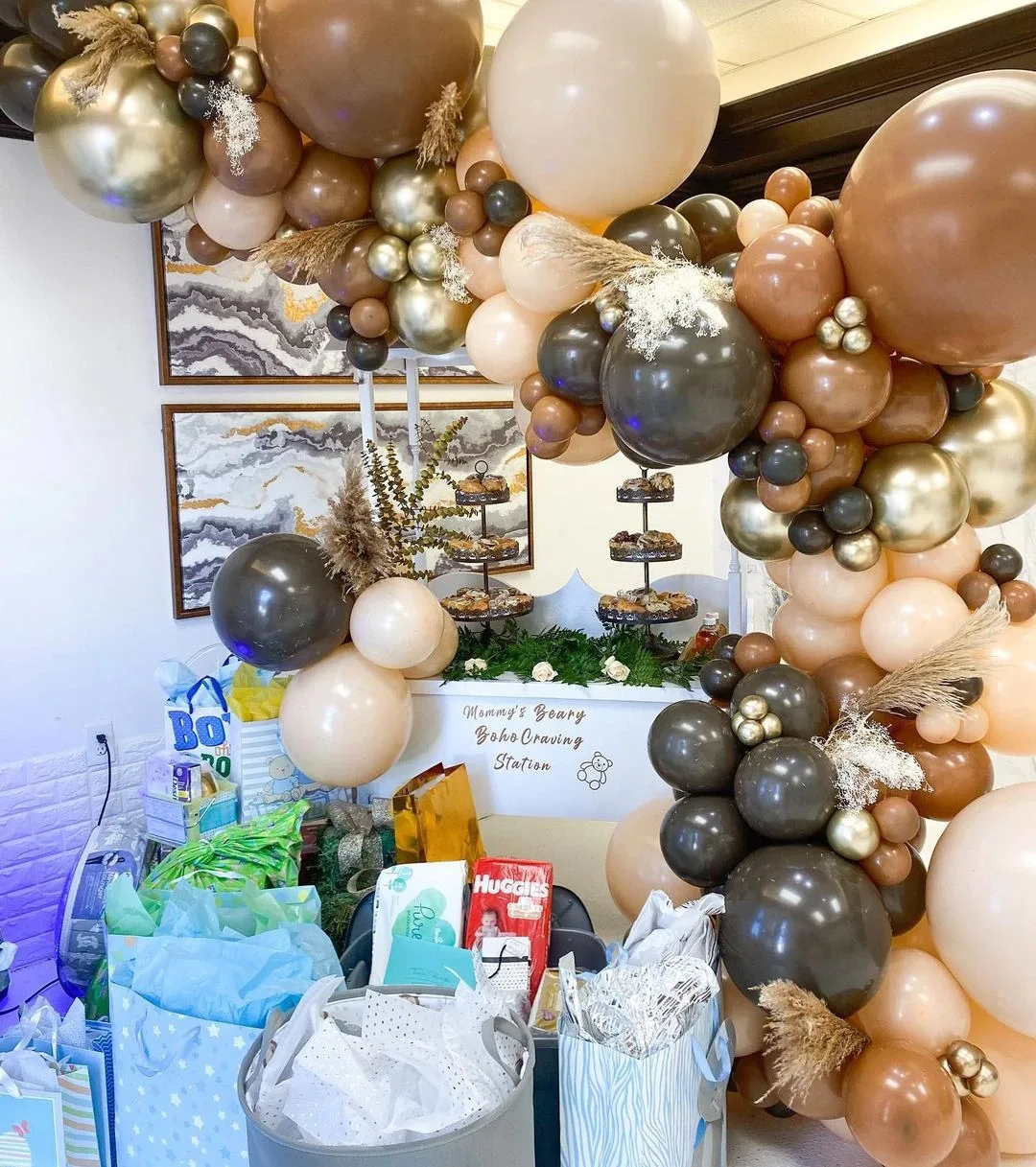 Y-Q040 Coffee Balloons Arch Garland Kit Pink Apricot Balloon Brown Pastel Blush with Gold Confetti balloon for party