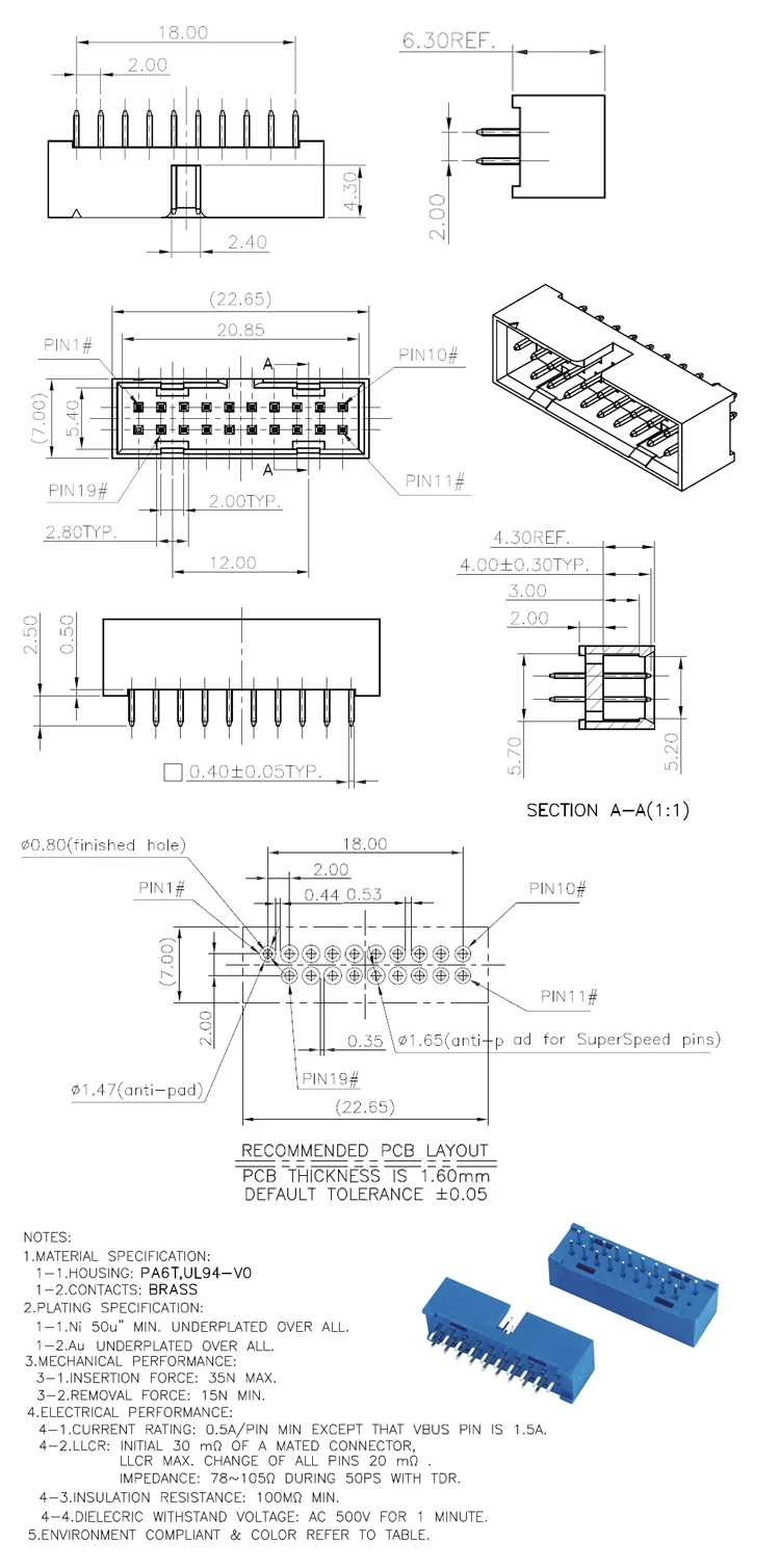 
USB 3.0 19P 20P 19 pin male connector 180 degree motherboard connector 