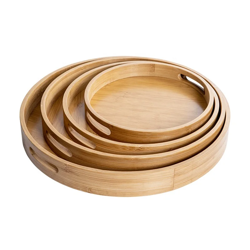 Round Tray As Coffee Table Decor Serving Tray Restaurant Breakfast Dinner Food Fruit Bamboo Serving Tray