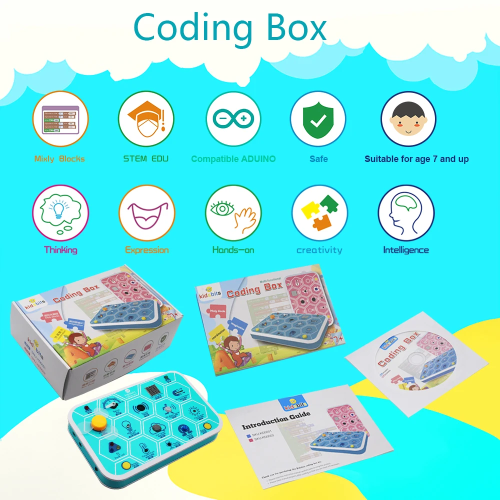  Kidsbits Maker многоцелевой кодирующий бокс V1.0 стартовый комплект для обучения Arduino STEM 7 + Keyestudio основные стартер DIY проект со скетчем uno