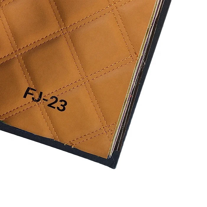 orange double stitched embroidery leather roll, quilted semi pu leather, diamond stitching leather