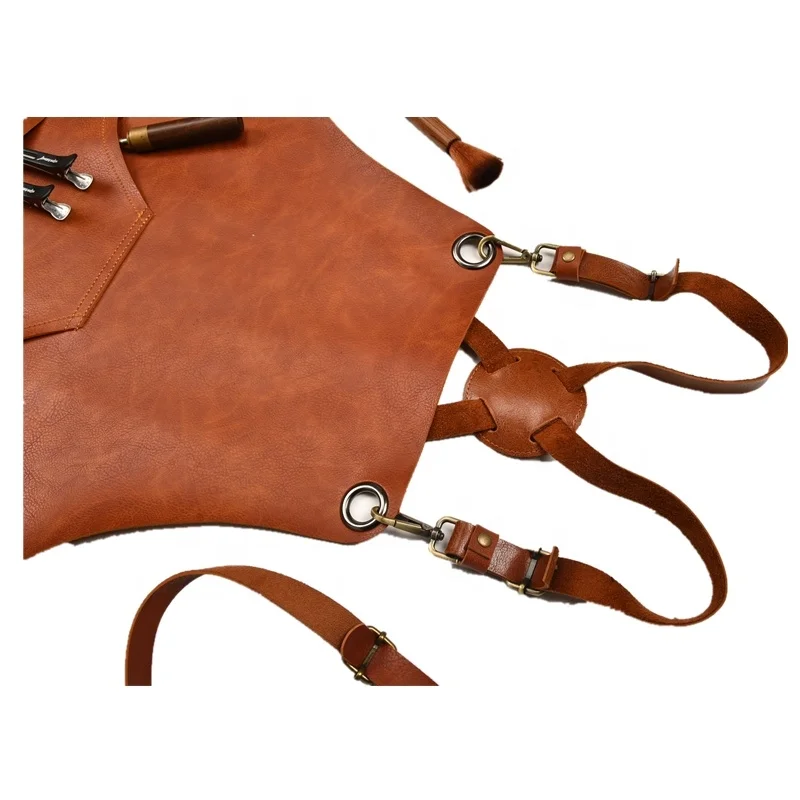 ShangMeiYuan factory Custom logo waterproof kitchen/barber black bbq PU leather welding apron straps