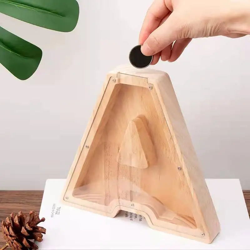 Creative Dropship Storage Home Decor Crafts Custom Logo Acrylic Wooden Letter Safe Coin Piggy Bank Money Box