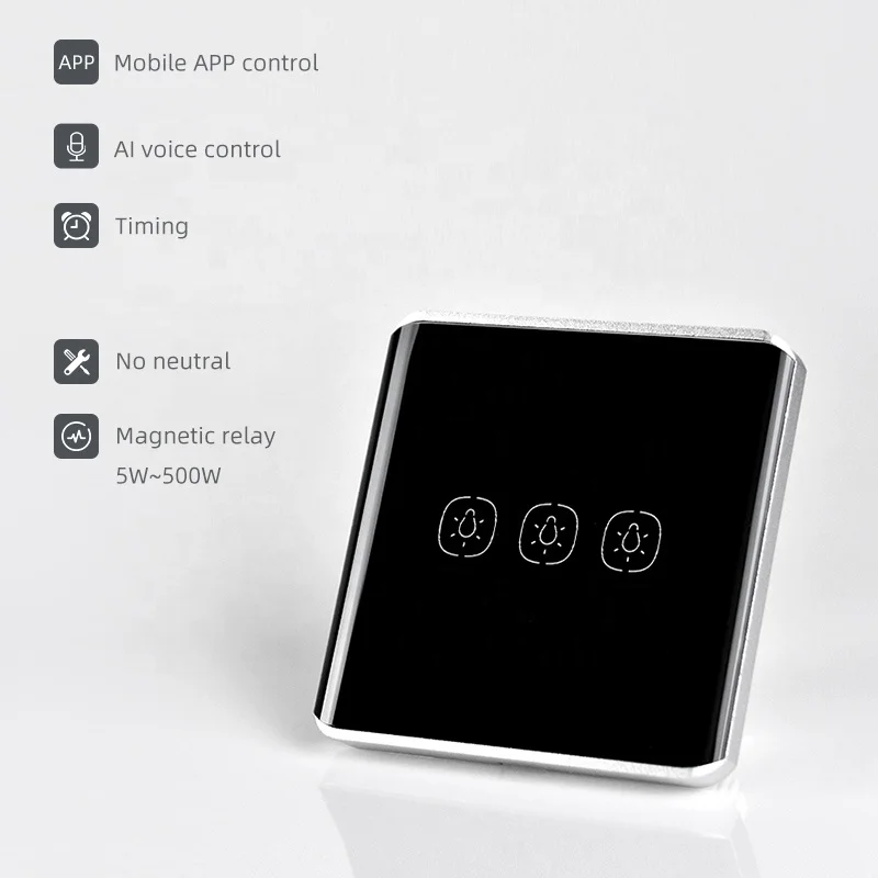 Amazon Alexa customized zigbee relay switch no neutral UK/EU Standard Yandex Alice 3 way light switch glass light switch