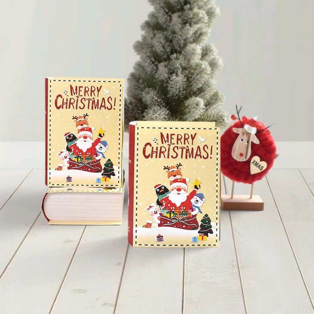 Merry Christmas Book Shaped Paper Candy Sweet Treat Dessert Gift Packaging Box Boxes for Xmas New Year Party Favor Decor