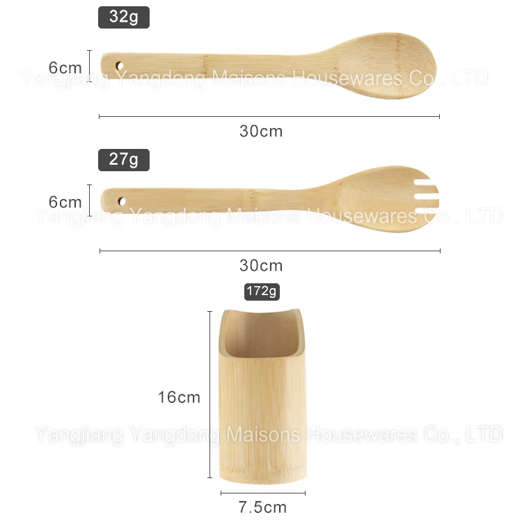 Maisons 7PCS Kitchen Accessories Spoons and Spatulas Set Bamboo Utensil with Holder