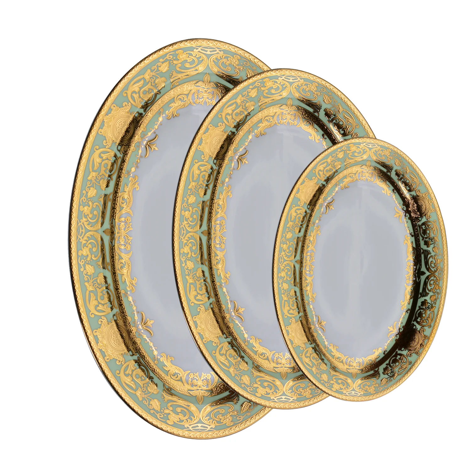 German shiny gold customized oval plate sets fish plate sets for home restaurant wedding party high quality serving plate set