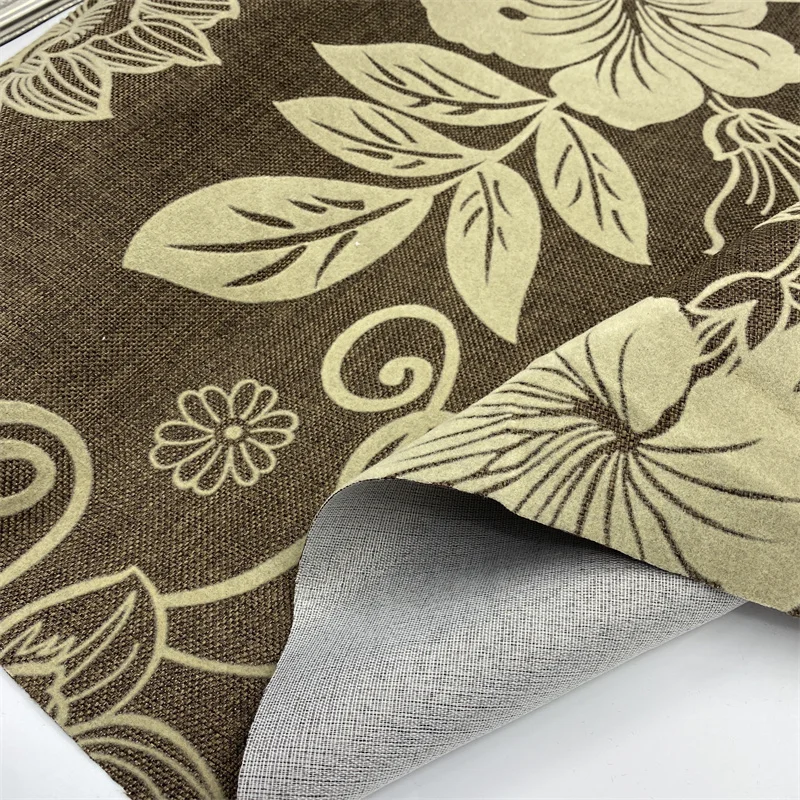 Shrink resistant linen look damask flocking sofa cover fabric