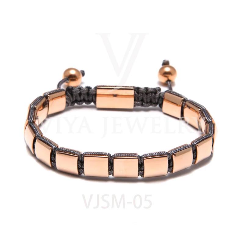 Finding Jewelry Stainless Steel Adjustable Rope Gold Beaded Bracelet Men Bracelet Anchor