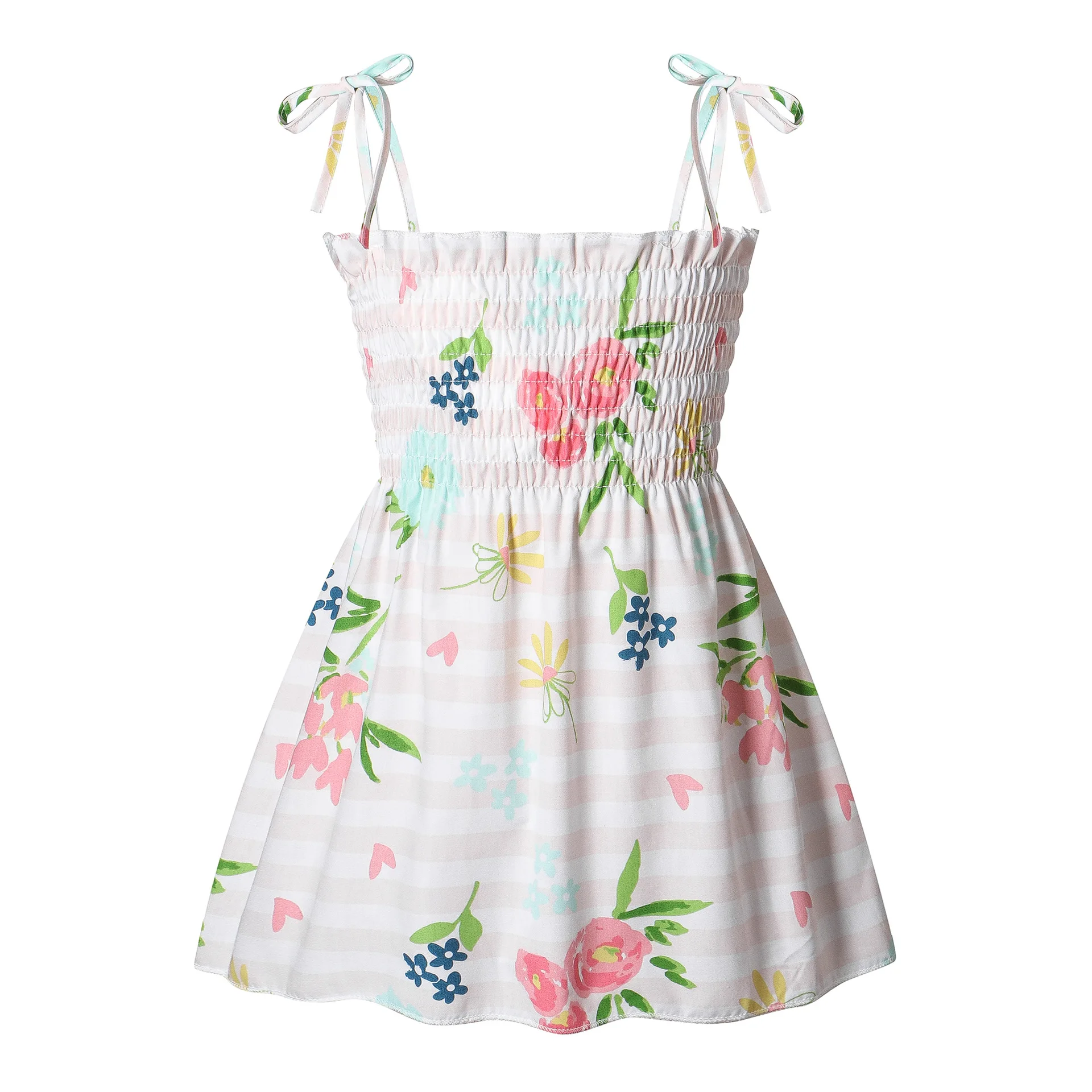Kid sling dress Midi skirt Cotton Braces toddler girl sundress Baby suspender clothing Floral Cherry Sweet Sun-Top Casual Frock