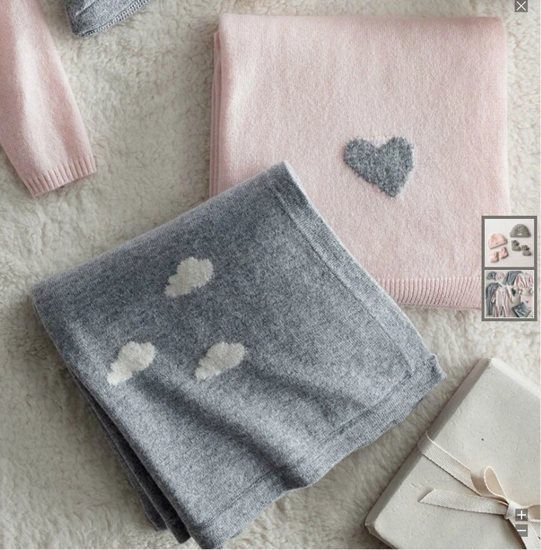 Heart or cloud design lightweight cashmere baby soft stroller blanket