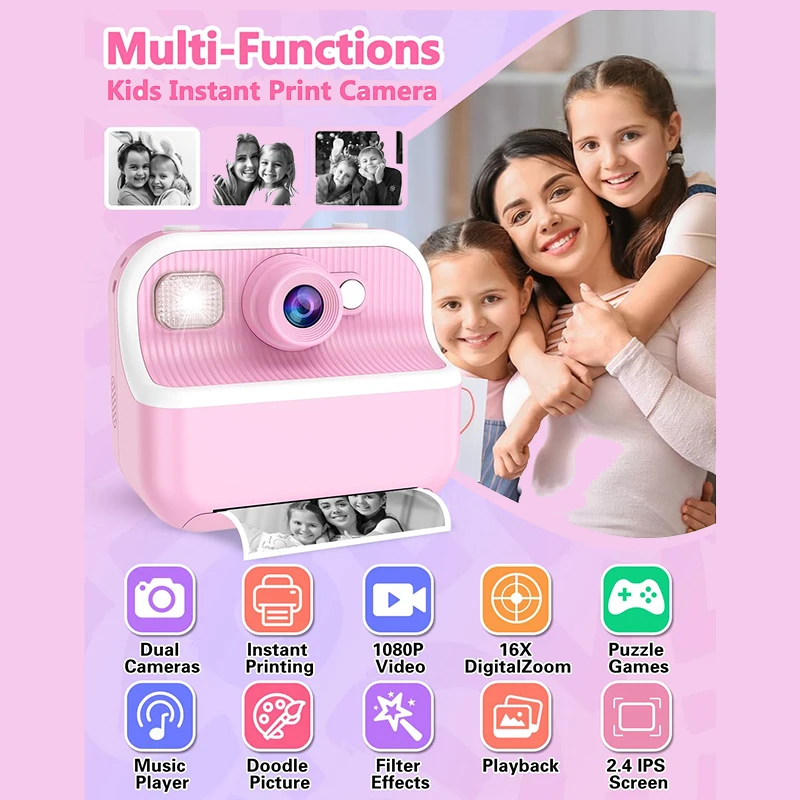 Children Instant Print Camera For Kids HD Mini Camera With Thermal Photo Paper Digital Instant Print Camera 32GB