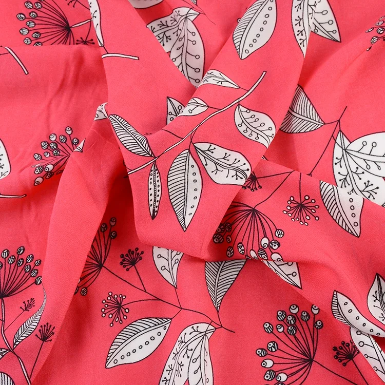 Wholesale stylish woven leaf pattern design pure 100% viscose poplin dress fabric printed