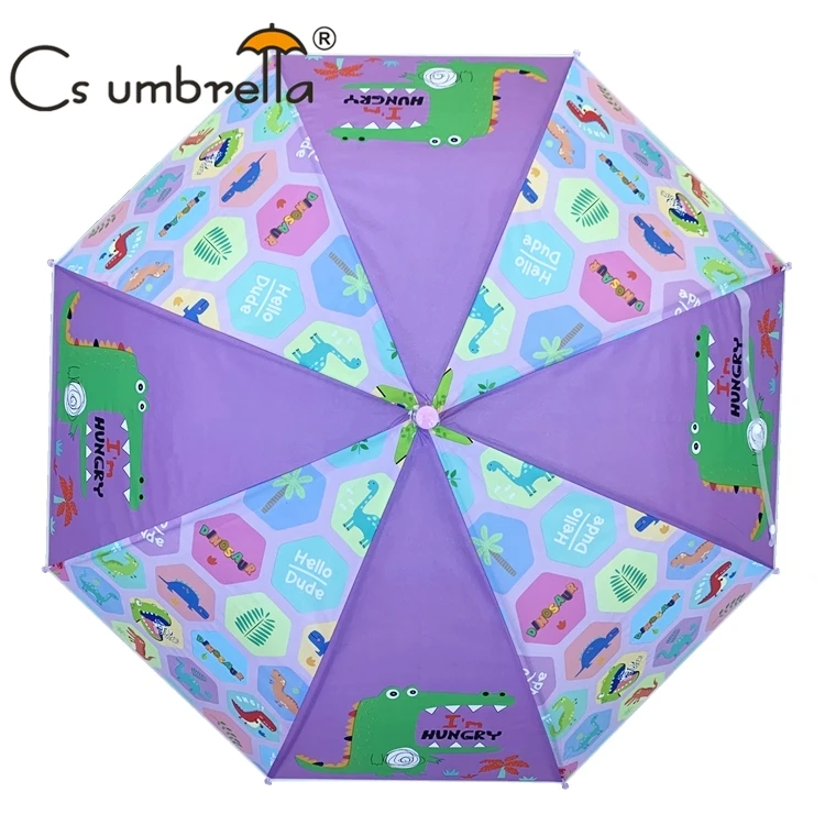 YS-6016 Kids Umbrella With Whistle Dinosaurs Cartoon Printing Match color Handle And Tips Straight POE Umbrella For Kids