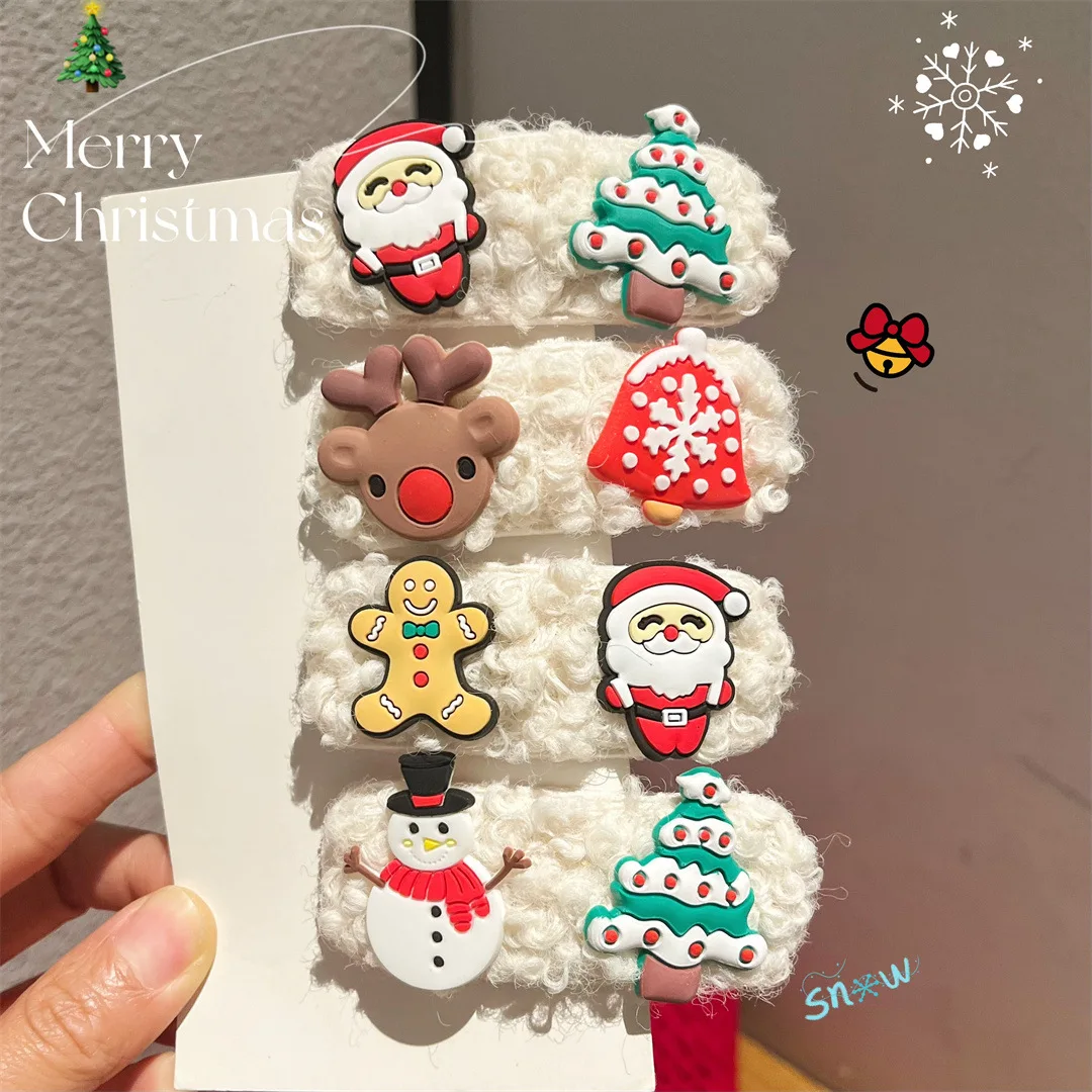 Fanyue Custom Popular Cute Christmas Tree Santa Elk Lamb Wool Hair Claw Clip Wholesale 2024