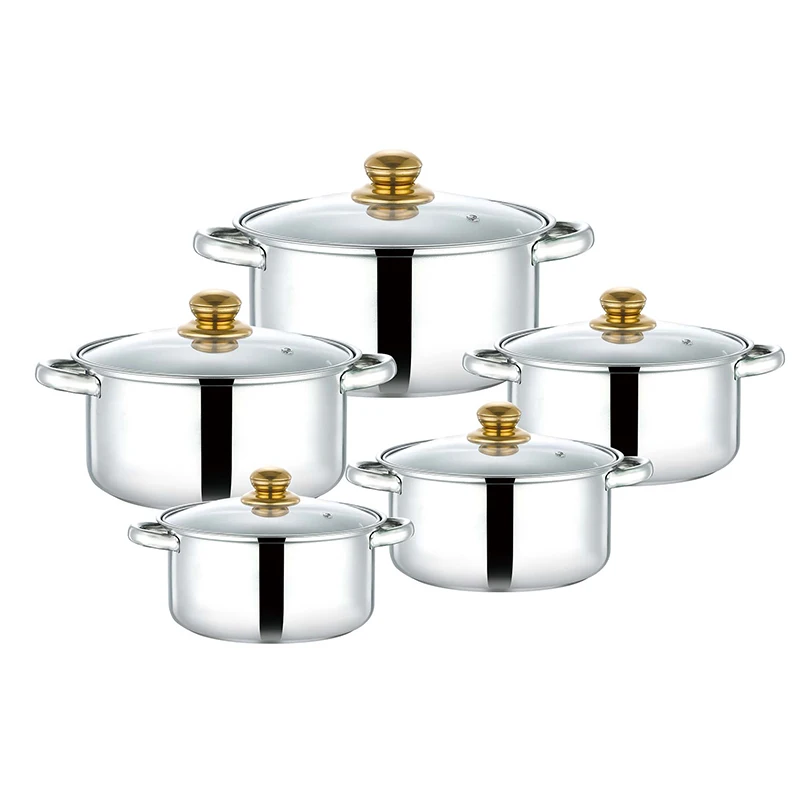 Wholesale Cookware Set Stock Pot 10pcs Stainless Steel Cooking Pots Kitchenware Induction Casseroles