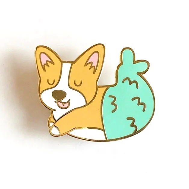 Enamel Pin Manufacturer Hot Sale Screen Printed Hard Enamel Gold Metal Crafts Kawaii Cute Dog Mermaid Enamel Lapel Pin