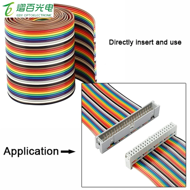 1.27mm 40pin Rainbow Flat Ribbon Stranded Dupont Cable 1M 2M 3M 5M 10M for Dupont Line Connector Pitch Connect Wires