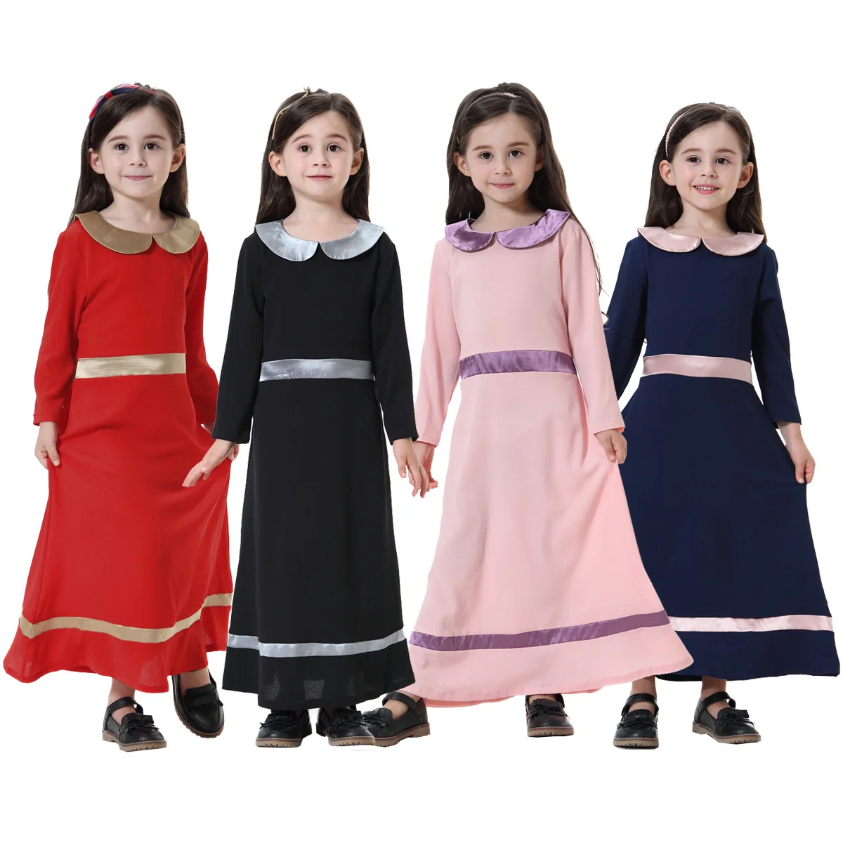 Kids Girls Long Sleeve Dress Islamic Clothing Muslim Dresses Children Arab Kaftan Dubai Muslim Abaya Robe For Girl