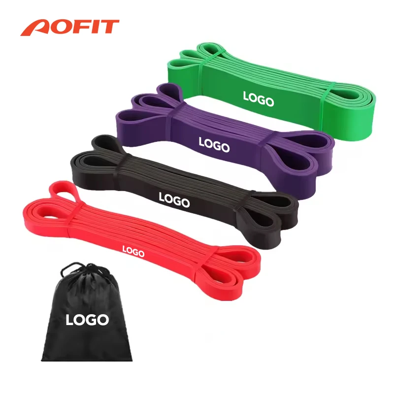 Printed Logo Long Loop TPE Elastic Fitness Exercise Resistance Bands For Yoga