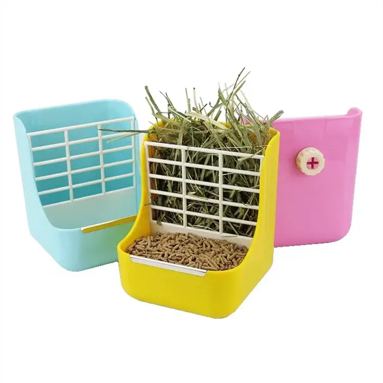 2 in 1 Hanging Automatic Rabbit Feeder Dispenser for Small Animal Rabbit Food Bowl Hay Feeder