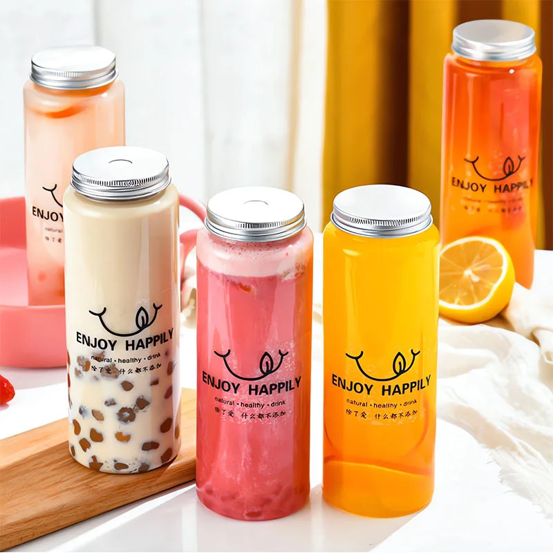 Wholesale Round Shape 400Ml 500Ml 13oz 16oz PET Plastic Smoothies Bottles Beverage Containers Juice Bottle with Aluminum Cap