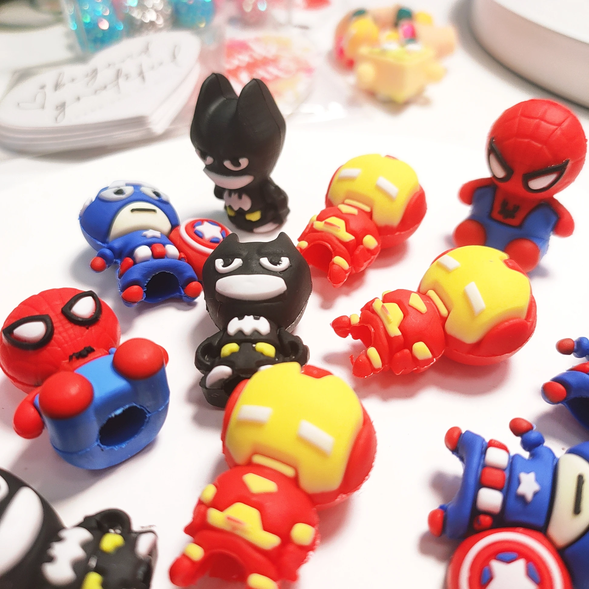 New Arrival DIY Custom Soft PVC Pen Cap 3D Cartoon Superhero Silicone Pencil Cover Ornament 2D Jewelry Making Toys