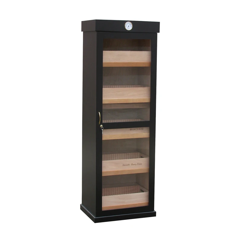 Wholesale Custom one door Storage Spanish Cedar Cigar Box Humidor LED light display Cabinet